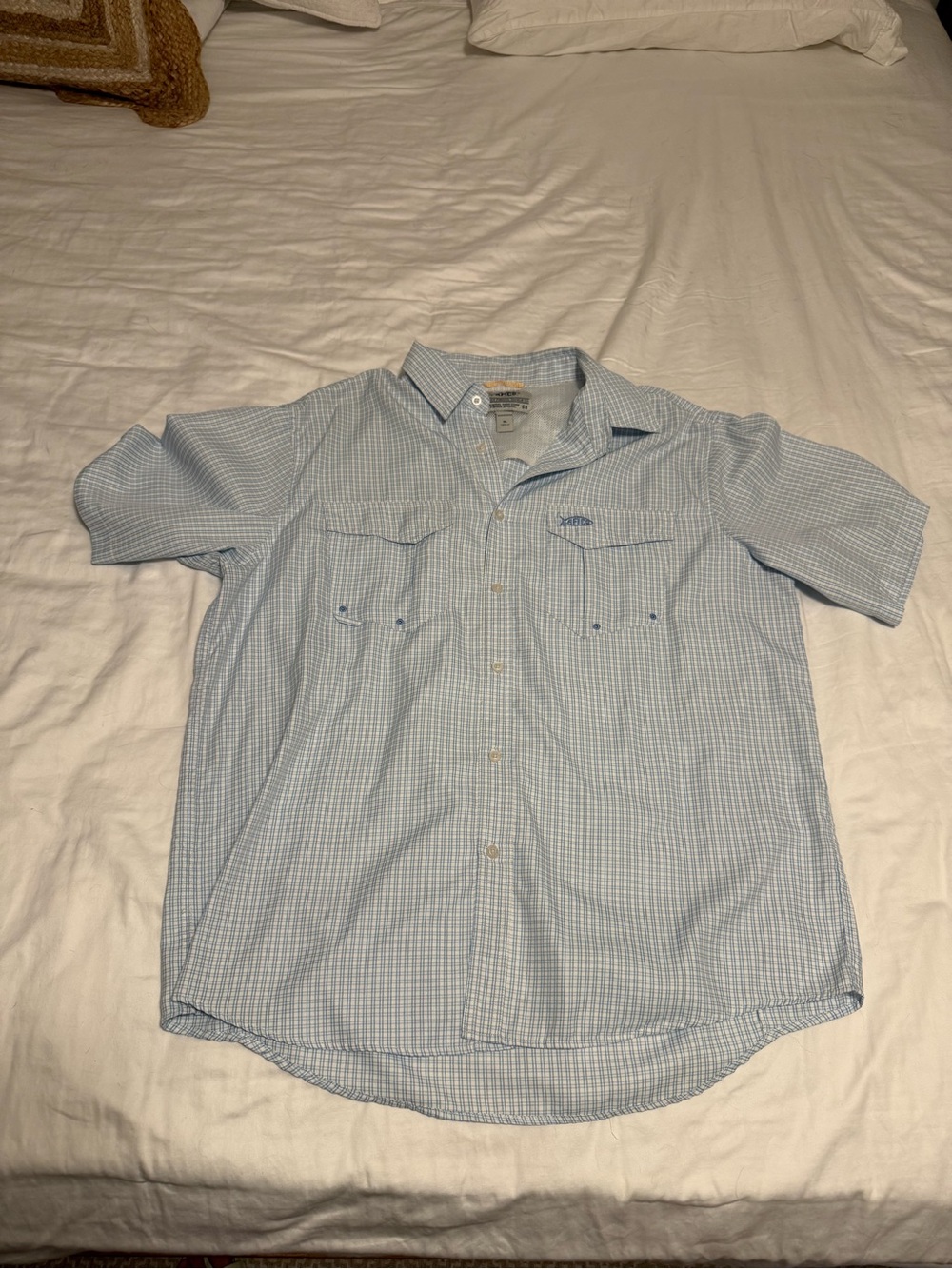 AFTCO Light Blue Micro-Check Short-Sleeve Button-Down Shirt